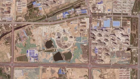Zoom in from space and focus on China, Rizhao. 3D Animation Stock Footage 153348927