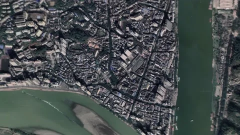 Zoom in from space and focus on China, Leshan. 3D Animation. Stock Footage 155373660