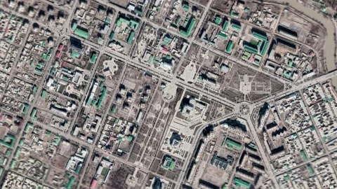 Zoom in from space and focus on Dashoguz, Turkmenistan. 3D Animation. Stock Footage 148317357