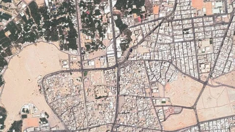 Zoom in from space and focus on El Khufuf, Saudi Arabia. 3D Animation. Stock-Footage 148462744