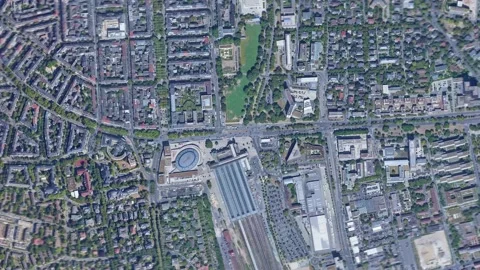 Zoom in from space and focus on Germany, Wiesbaden. 3D Animation. Stock Footage 150499886