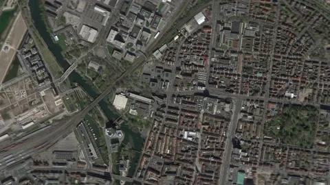 Zoom in from space and focus on Germany, Heilbronn. 3D Animation. Stock Footage 153114645