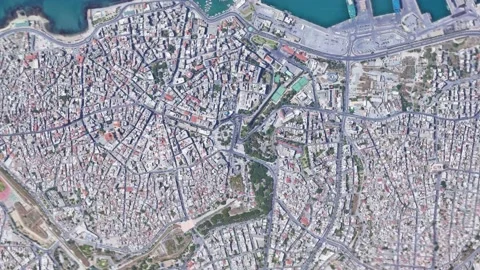 Zoom in from space and focus on Greece Heraklion. 3D Animation. Stock Footage 147048518