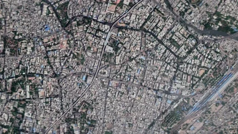 Zoom in from space and focus on India Hyderabad. 3D Animation. Stock Footage 143950293