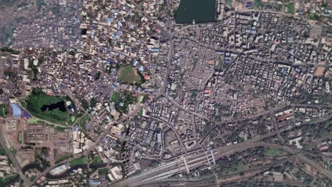 Zoom in from space and focus on India Kalyan. 3D Animation. Stock Footage 147641763