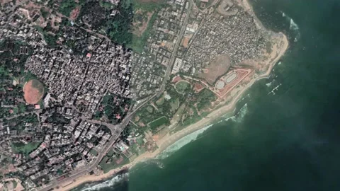 Zoom in from space and focus on India Visakhapatnam. 3D Animation. 스톡 동영상 148317529