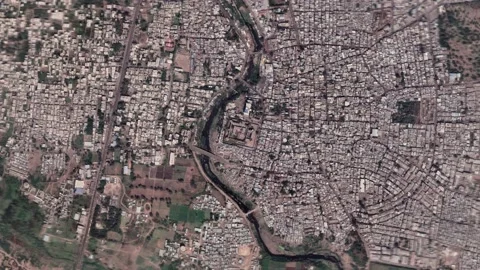Zoom in from space and focus on India, Malegaon. 3D Animation. Stock Footage 153348886