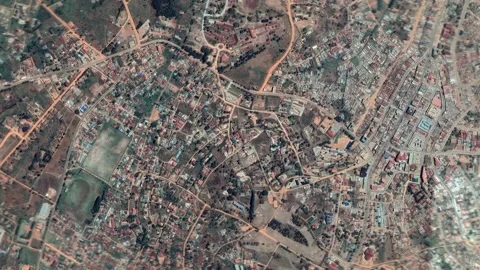 Zoom in from space and focus on Mbarara, Uganda. 3D Animation. Stock Footage 148317473