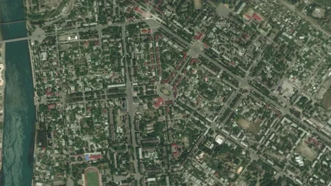 Zoom in from space and focus on Mingechevir Azerbaijan. 3D Animation. Stock Footage 143900331