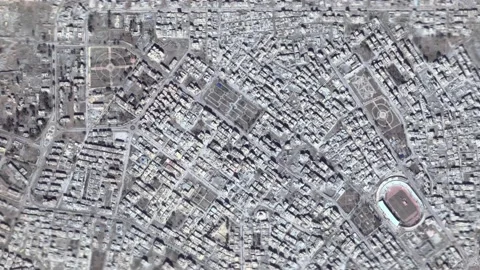Zoom in from space and focus on Raqqa, Syria. 3D Animation. Video stock 148462818