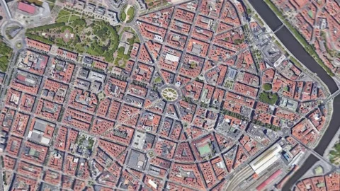 Zoom in from space and focus on Spain Bilbao. 3D Animation. Video stock 147072398