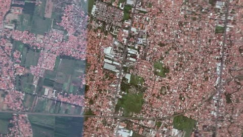 Zoom in from space and focus on Tegal, Central Java, Indonesia. 3D Animation. Stock Footage 152734963
