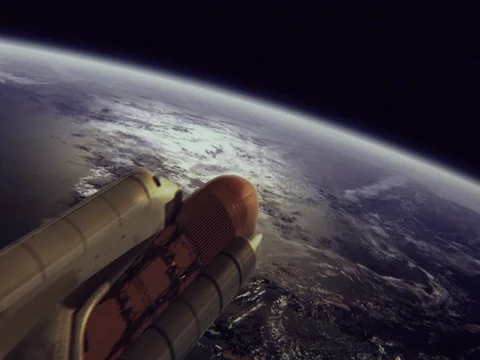 Zoom From Spaceship in Space to the Earth. Through The clouds Stock Footage 70070480
