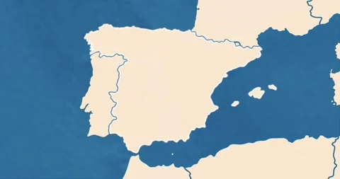Zoom in of a spain map with most important cities and frontier lines Video stock 328319814