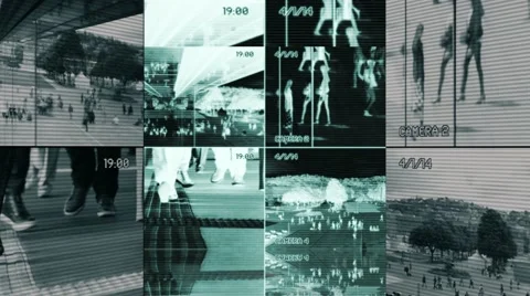 Zoom split screen security camera view. observation surveillance. people persons Stock Footage 40267635