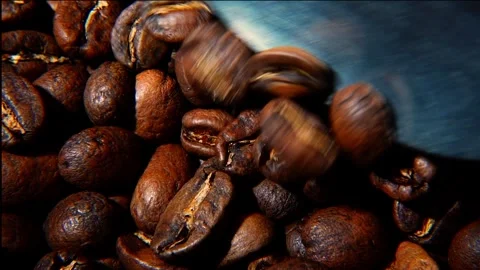 Zoom In Spoon Stirring Roasted Coffee Beans Macro Texture Stock Footage 323401431