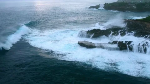 Zoom In: Storm at Cliffs of Devils Tear (Bali) Stock Footage 200471375