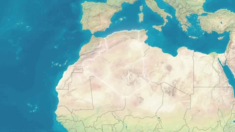 Zoom In On Stylized Map Algeria Stock Footage 314270680