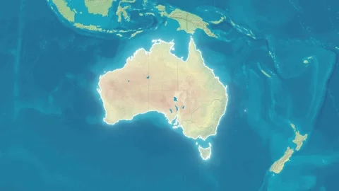 Zoom In On Stylized Map Australia Stock Footage 314270739