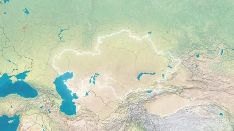 Zoom In On Stylized Map Kazakhstan Stock Footage 314271568
