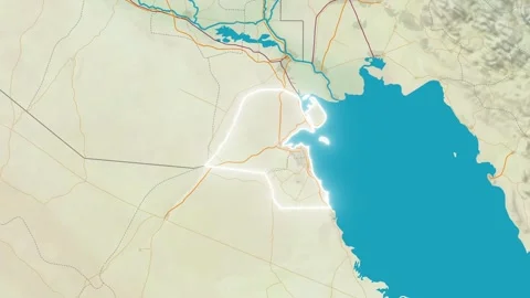 Zoom In On Stylized Map Kuwait Stock Footage 314271590