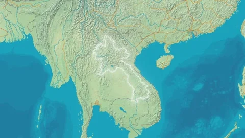 Zoom In On Stylized Map Laos Stock Footage 314271613