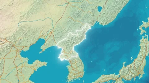 Zoom In On Stylized Map North Korea Stock Footage 314272663