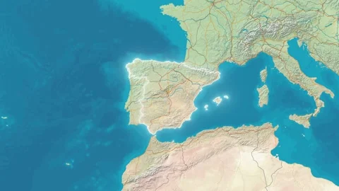 Zoom In On Stylized Map Spain Stock Footage 314273015