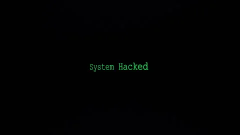 Zoom System Hacked Screen, displaying green text on a black background, Stock Footage 283411255