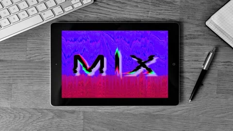 Zoom in a tablet with Word MIX on pixelated waveform ripples screen Stock Footage 119295717