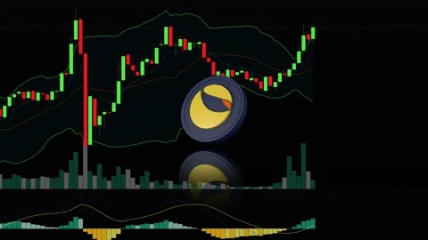 Zoom in of terra luna crypto token coin symbol on a growing trading chart video Stock Footage 162869608