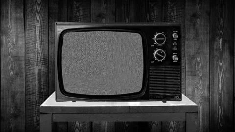 Zoom then fixed static TV retro vintage, television no signal, reception, grain Stock Footage 119405831