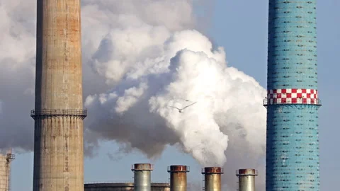 Zoom at a thermal power station in Bucharest, Romania Stock Footage 247142377