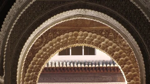 Zoom Through Arches Inside Nasrid Palace at Alhambra Stock Footage 336025317