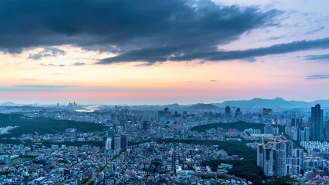 Zoom in ,Time lapse 4k, The most beautiful viewpoint of Gangnam When the sun goe Stock Footage 197130509