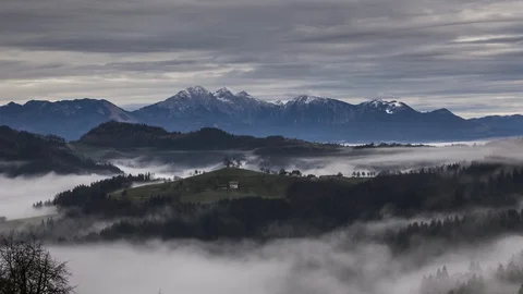 Zoom in time lapse of famous Saint Thomas church on hilltop Stock Footage 128968964