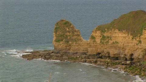 Zoom into tip of Point de Hoc cliffs Normandy France Video stock 104224038