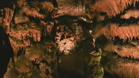 Zoom in towards the main hall of Saeva Cave, Bulgaria Stock Footage 86337007