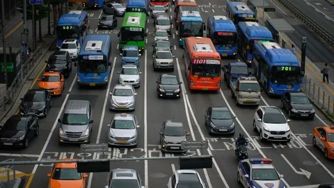 Zoom - Traffic Outside Busy Central Station Seoul South Korea Stock Footage 87175139