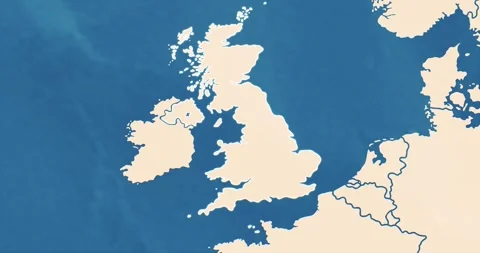 Zoom in of a united kingdom map with most important cities and frontier lines Video stock 328319832