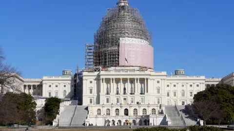 Zoom into US Capital Building Under Construction With Scaffolding Stock Footage 48130195