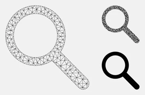 Zoom Vector Mesh Carcass Model and Triangle Mosaic Icon Ilustração Stock