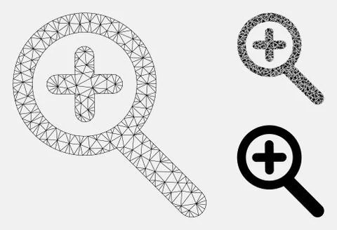 Zoom In Vector Mesh Network Model and Triangle Mosaic Icon Ilustração Stock