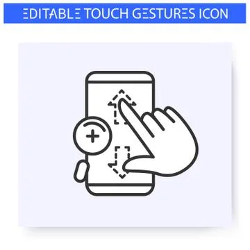 Zoom in vertical hand gesture line icon. Editable 스톡 일러스트