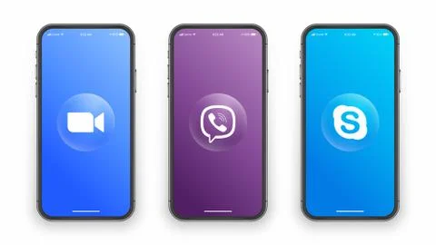 Zoom Viber Skype Logo On Iphone Screen イラスト素材