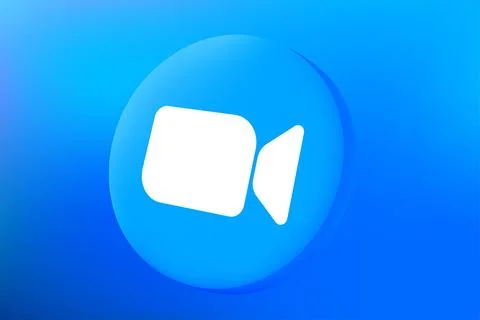 Zoom video conference platform button on blue background. Vector 3d editori.. Stock Illustration