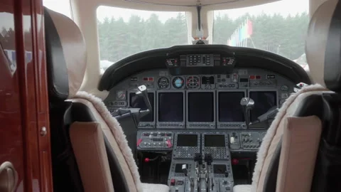 Zoom in View of the dashboard in the empty cockpit Stock Footage 220500308