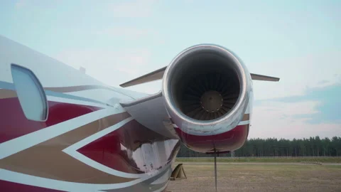 Zoom in view of engine of a light-engine private plane Stock Footage 220500805
