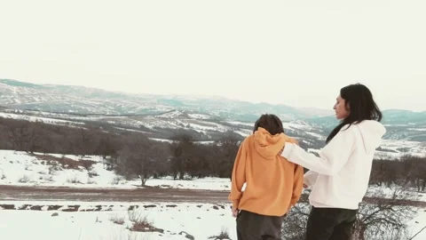 Zoom in view mother hugging boy child outdoors with white background Stock-Footage 149603208