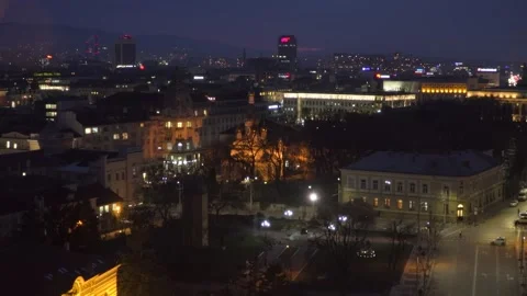 Zoom-In View of Sofia Cityscape and Russian Church at Blue Hour Stock-Footage 341875613